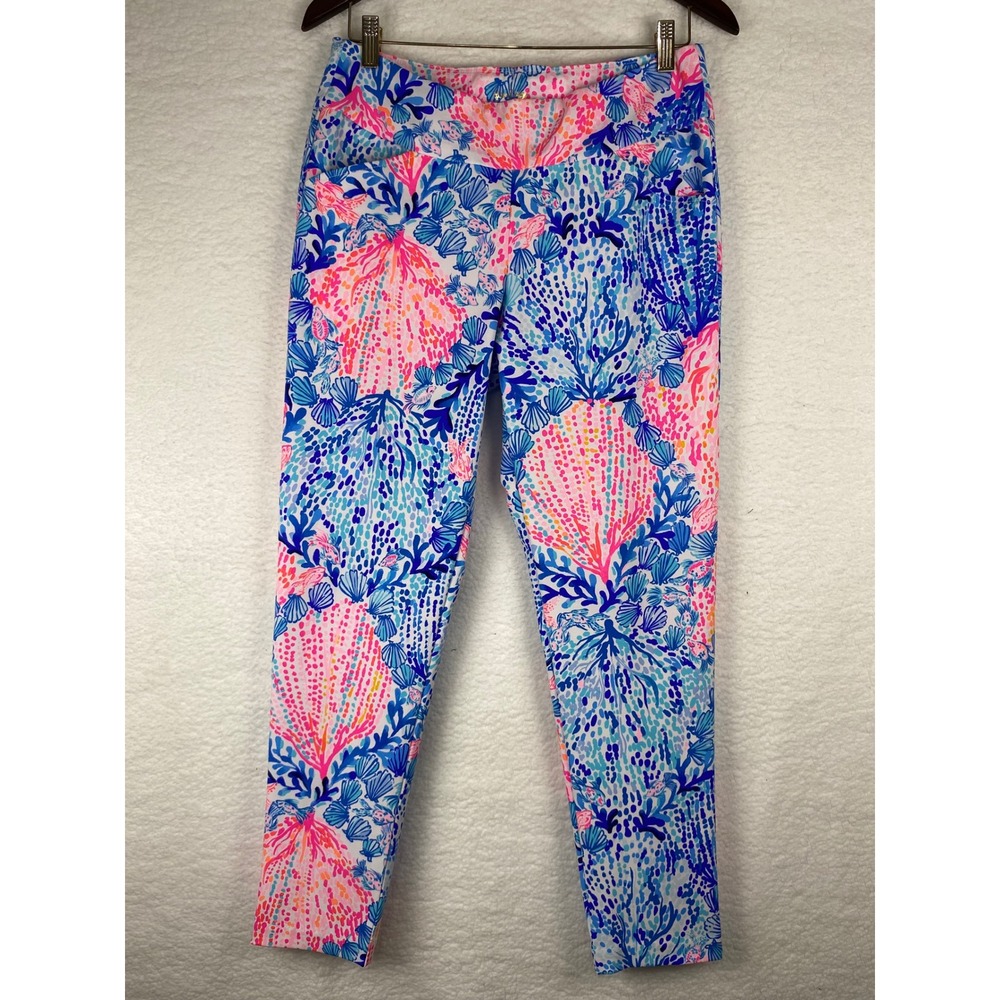 Lilly Pulitzer Luxletic Weekender‎ Crop Pant Blue Pink Coral Sea Life Print 8